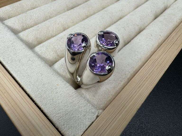 Sterling Silver 925 Natural Gemstone Amethyst Ring Size 6