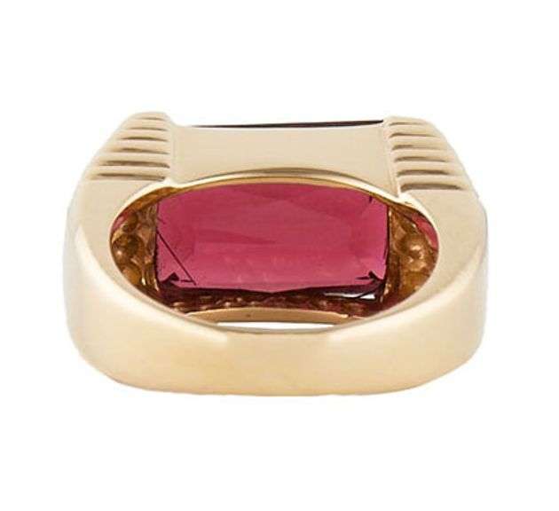 5.90ct Radiant Cut Rhodolite Garnet Solitaire Ring in 14K