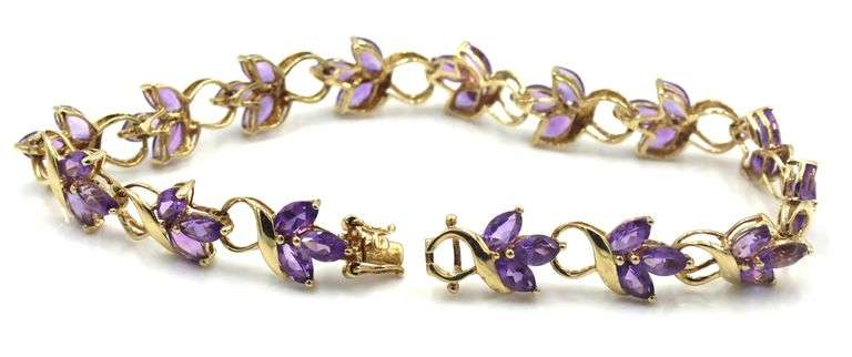14kt Yellow gold marquise amethyst flower Infinity station bracelet