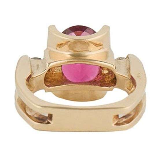 3.65ct Oval Pink Tourmaline and 0.18ctw Diamond Three Stone Ring in 14K