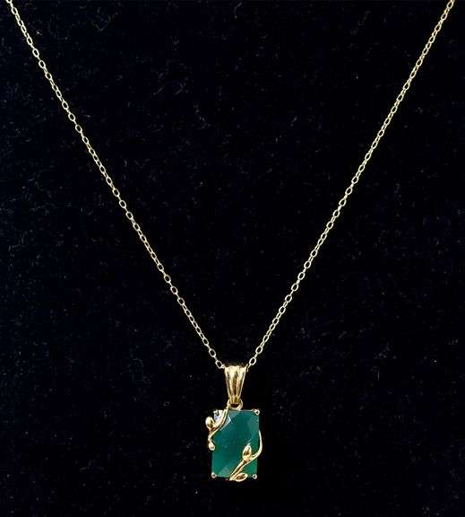 Green Glass Gemstone Pendant in Vermeil Sterling Silver