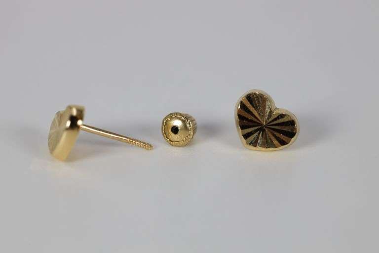 10k Yellow Gold Diamond-Cut Shiny Heart Stud Earrings