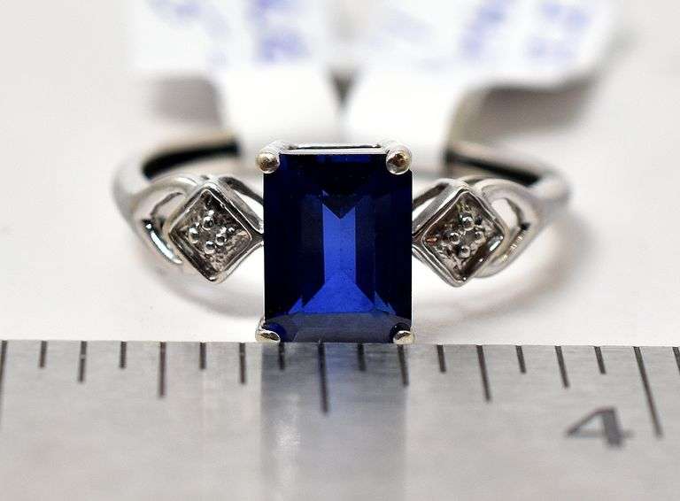 Lovely Synthetic Sapphire Ring in 10K White Gold