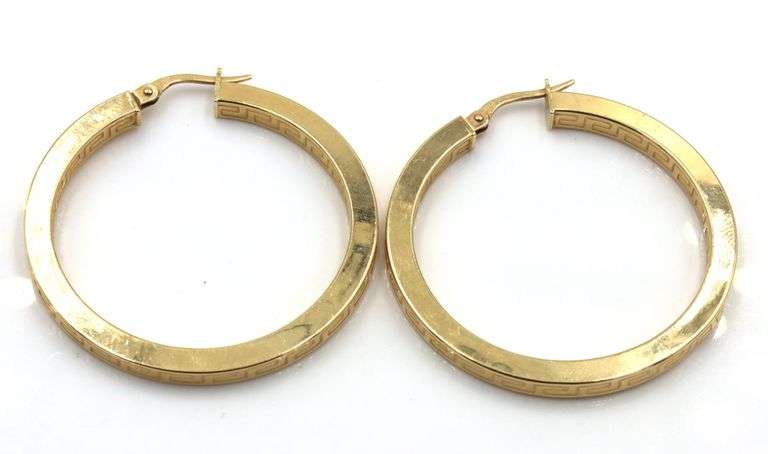 Italian 14kt Yellow gold Versache style hoop earrings