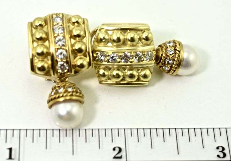 High-End Adaptable 18K Diamond and Pearl Earrings