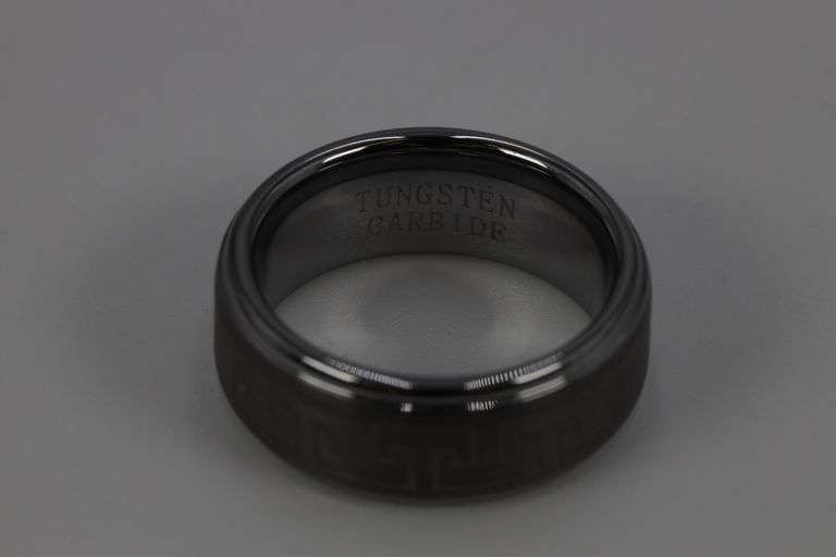 8mm Tungsten Carbide Wedding Band w/Greek Key Design Size 6