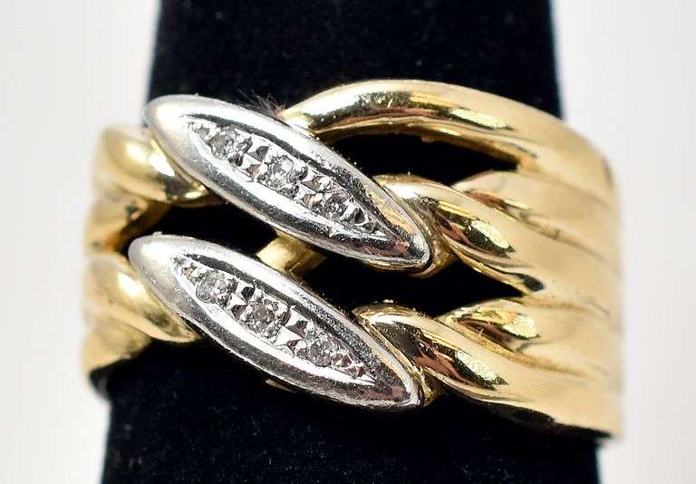 Unique 18K Yellow Gold Diamond Ring with White Gold Accents