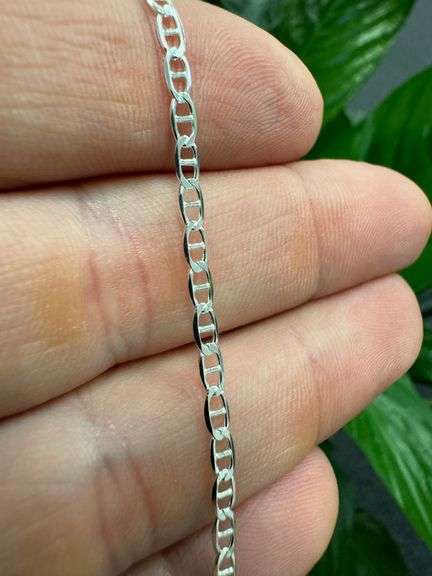 Sterling Silver Flat Marina Link Chain 3mm 925 Italy Anchor Mariner Bracelet 8"