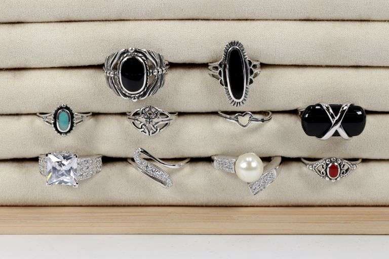 Sterling Silver Curated Ring Assortment Various Sizes & Styles (10 Ring Lot)
