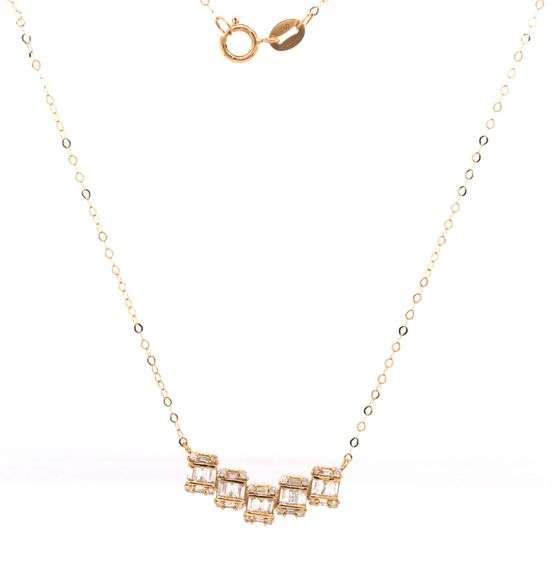 18kt Yellow gold 0.32ctw baguette and round staggered bar necklace