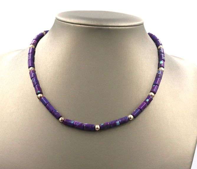 925 Sterling silver purple stone beaded necklace
