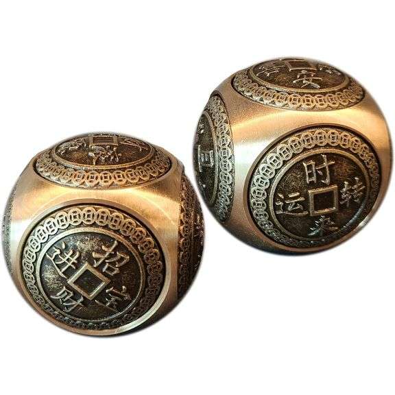 Pair of Brass Rotating Feng Shui Lucky Balls