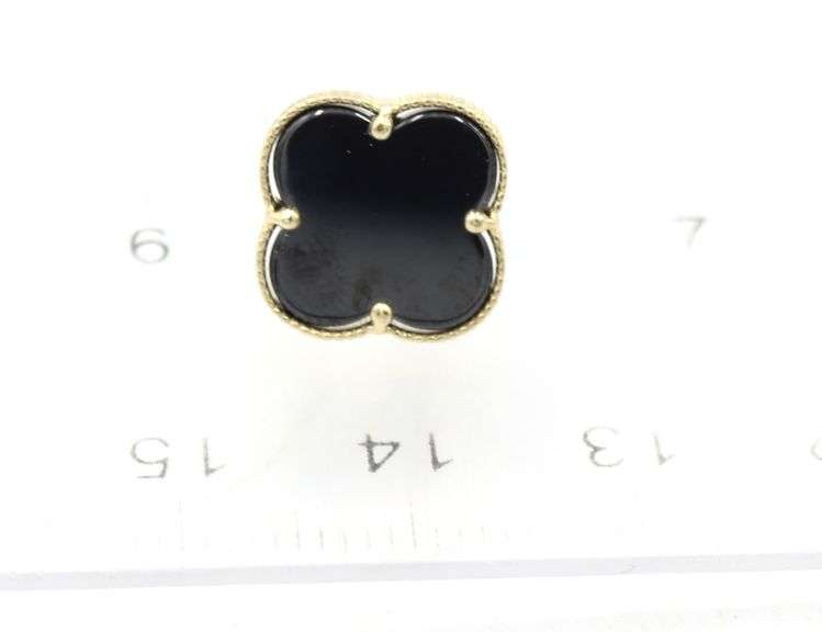 Precious 14K Yellow Gold Motif Black Onyx Stud Earrings