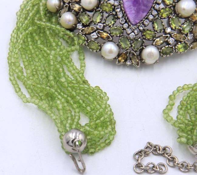 Amethyst, Peridot and Pearl Collar