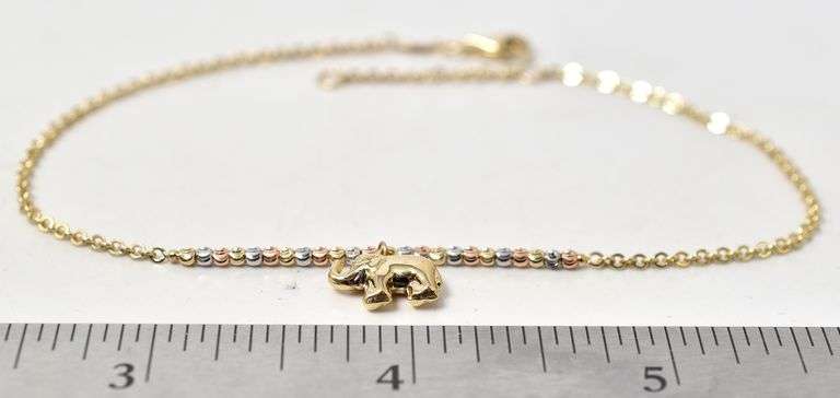 Cute 14K Tri-Gold Elephant Anklet