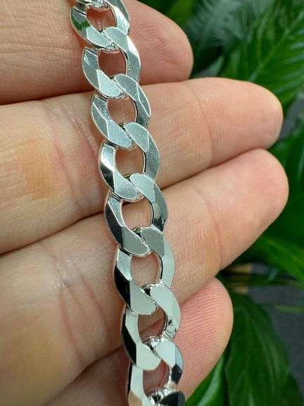 Men's 8.5mm Solid .925 Sterling Silver Flat Curb Chain Link Italy Necklace 24"