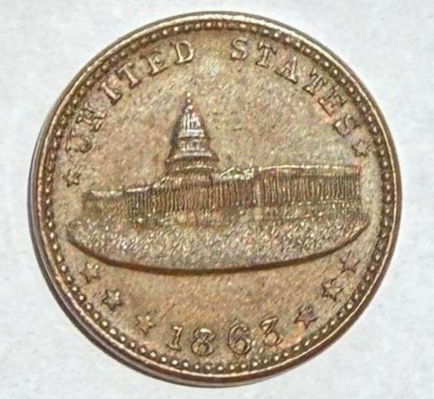 1863 Brown Unc Capitol E W Atwood Conn Civil War Token