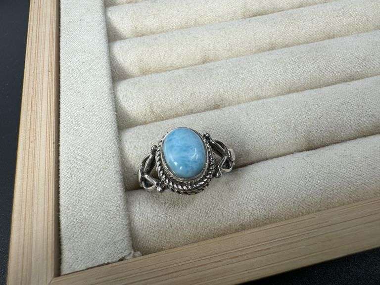 Sterling Silver 925 Natural Gemstone Larimar Ring Size 9