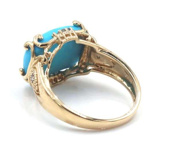 14kt Yellow gold East West oval turquoise and diamond accent cocktail ring