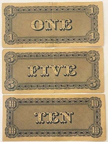 Three Confederate States of America  Bearer Notes