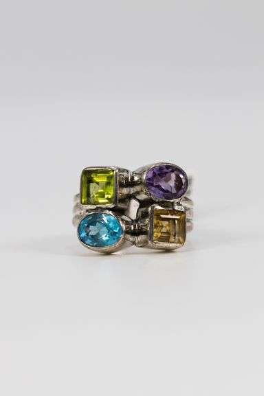 Sterling Silver Natural Gemstone Ring Size 10