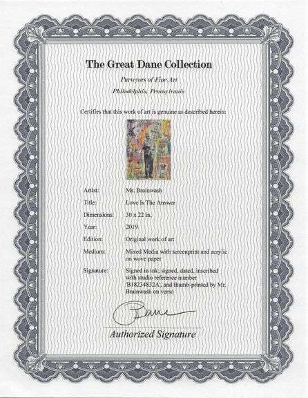 Rare Mr. Brainwash Original Mixed Media With Acrylic and Thumbprint Mr. Brainwash Love Is The Answer