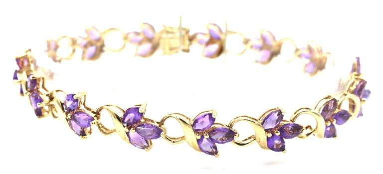 14kt Yellow gold marquise amethyst flower Infinity station bracelet