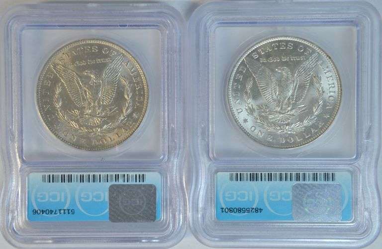 ICG MS65 graded 1884-O & 1885-O Morgan Silver Dollars