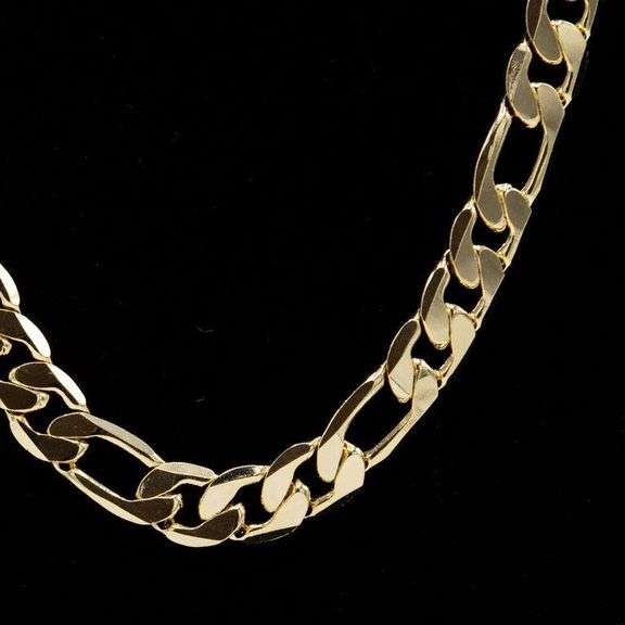 Huge 97 Gram 14 Kt Yellow Gold Plate Italian Figaro Link Necklace