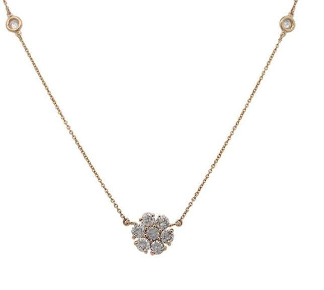 1.00ctw Diamond Flower Station Pendant Necklace in 14K