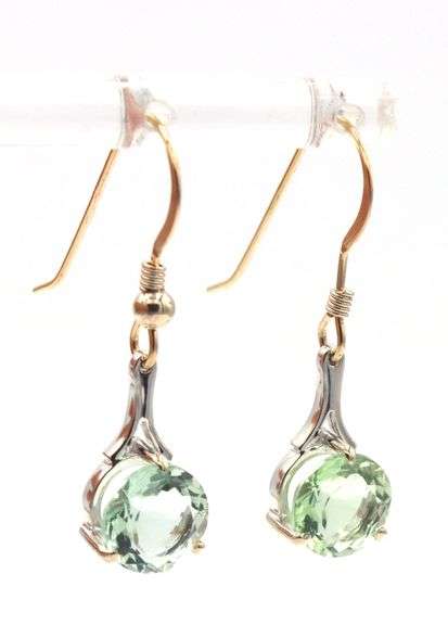14kt Two tone gold round brilliant cut Prasolite dangle earrings