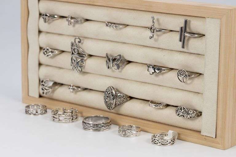 .925 Sterling Silver Curated 20 Ring Lot Various Sizes & Styles