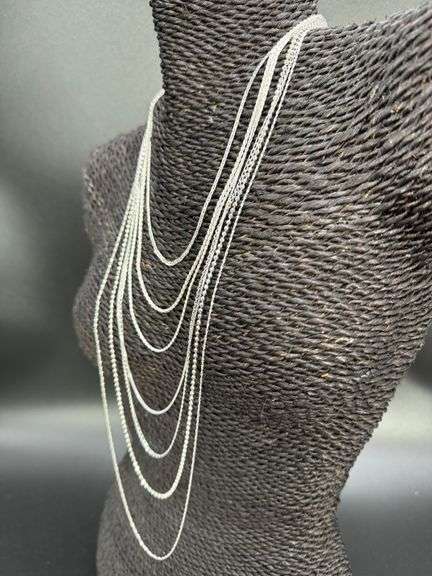 Sterling Silver 7 Piece Layered Chain Set 925 Italy 30",26",24",22" (adjustable x2),18",16"