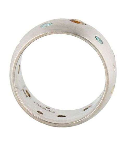 Gabriel Ofiesh Multi Colored Irradiated Diamond Flush Set Wide Band Ring in 14K