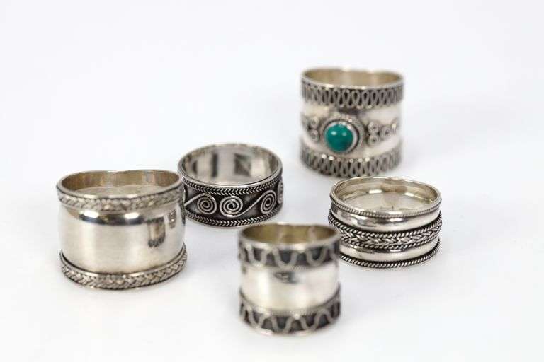 .925 Sterling Silver Handmade Bali Rings Lot of 5 Various Sizes & Styles