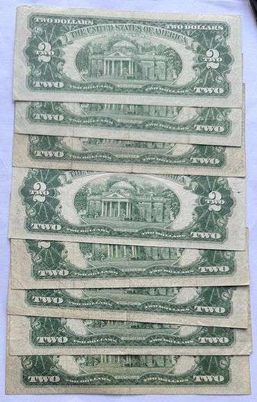 2 Each 1953 53 A B Series & 1963 $2  Red Seal US Notes
