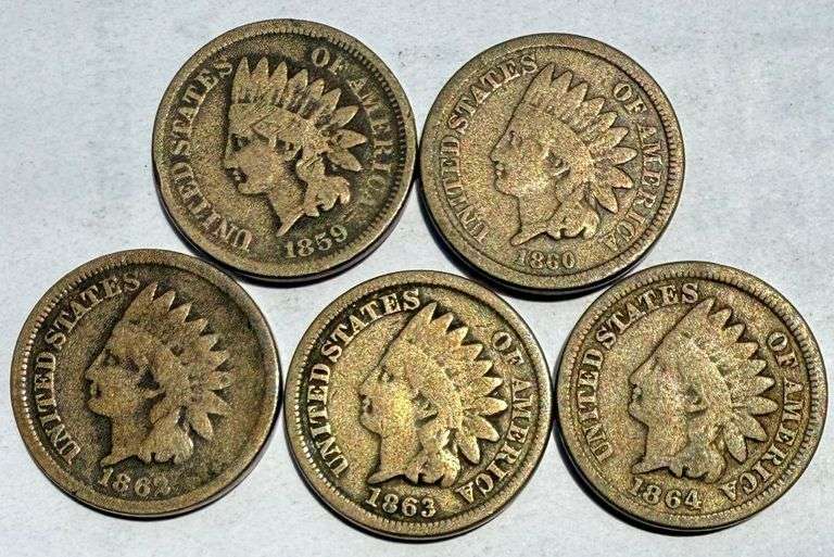 1859 1860 1862 1863 1864 CN Indian Cents