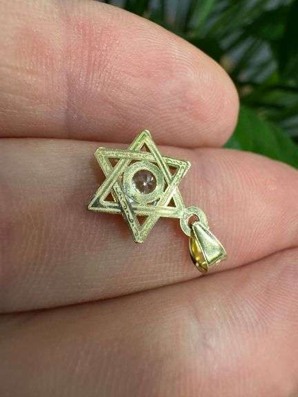 10k Yellow Gold Jewish Star of David Pendant Clear CZ Religious Charm