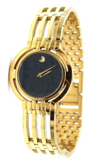 Movado Esperanza gold tone quartz black dial watch