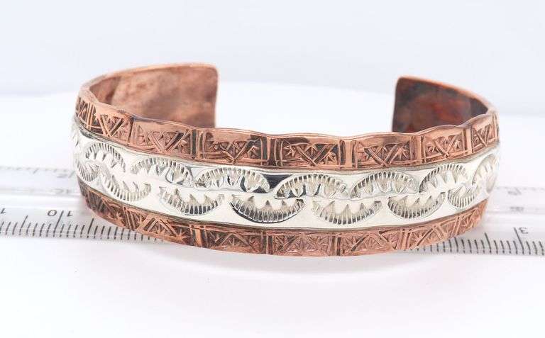 R.C. Little Sterling Silver Navajo Native Copper Cuff Bracelet