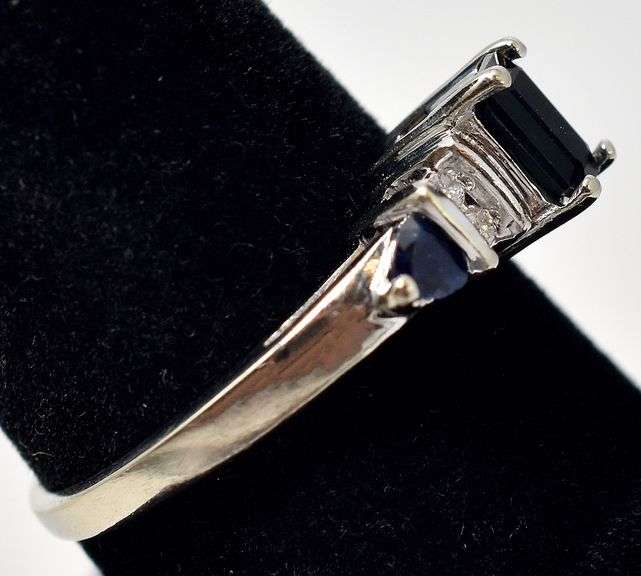 Stunning 10K White Gold Blue Sapphire and Diamond Ring