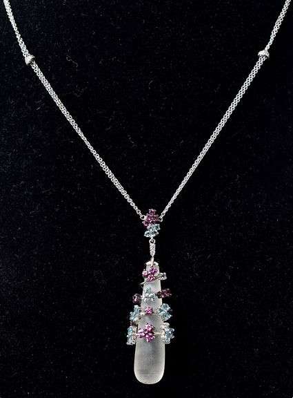 Glass Tear Drop and CZ Wrapped Necklace in Sterling Silver