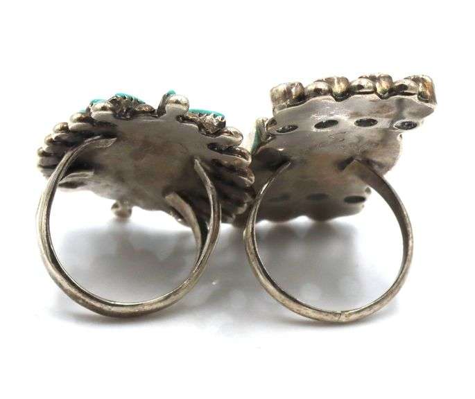 Set of Vintage 925 sterling silver signed turquoise cuff bangle and 2 rings