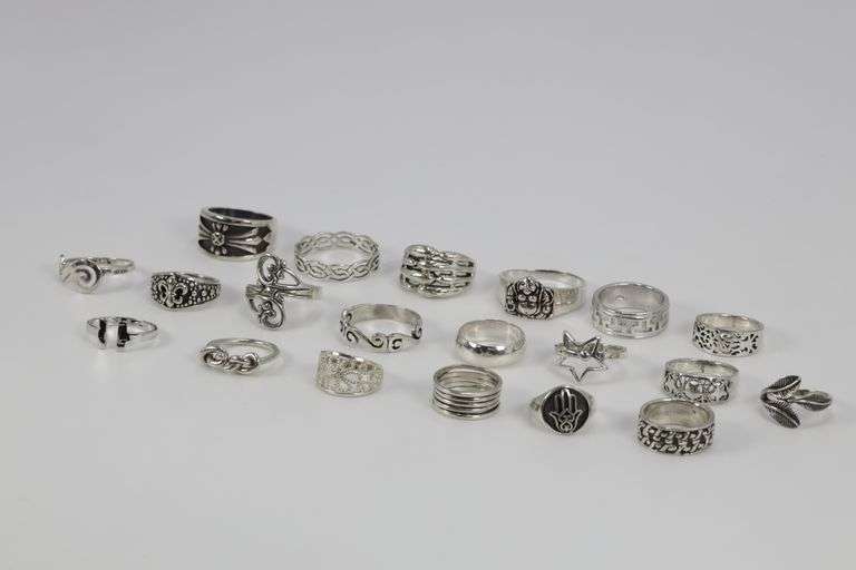 Sterling Silver Curated Ring Assortment Various Sizes & Styles (20 Ring Lot)