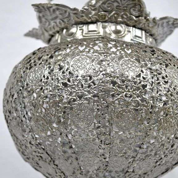 Oriental Metal Hanging Lantern with Antique Silver Finish