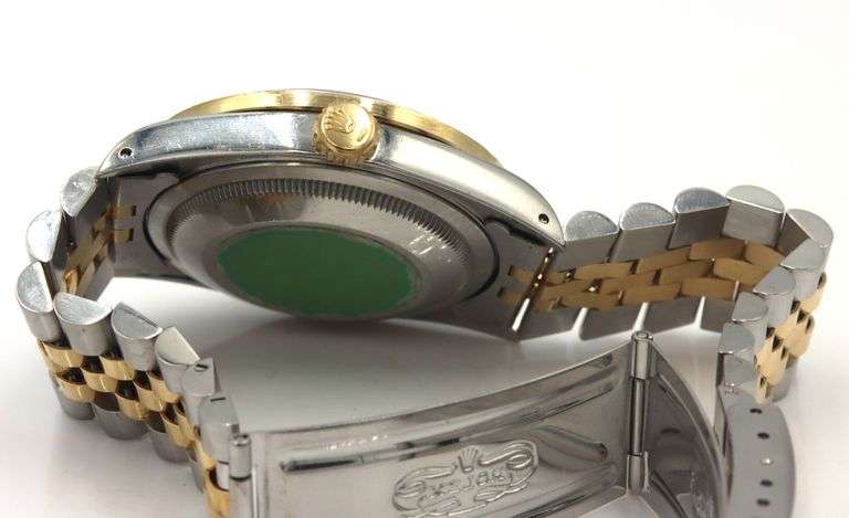 Rolex date just 36mm 2-tone aftermarket red dial and diamond bezel in Jubilee bracelet watch