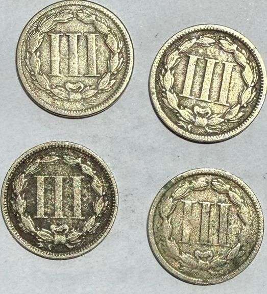 1865 1868 1870 1872 3 Cent Nickels
