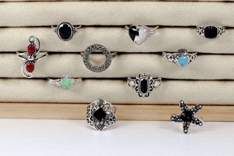 Sterling Silver Curated Ring Assortment Various Sizes & Styles (10 Ring Lot)
