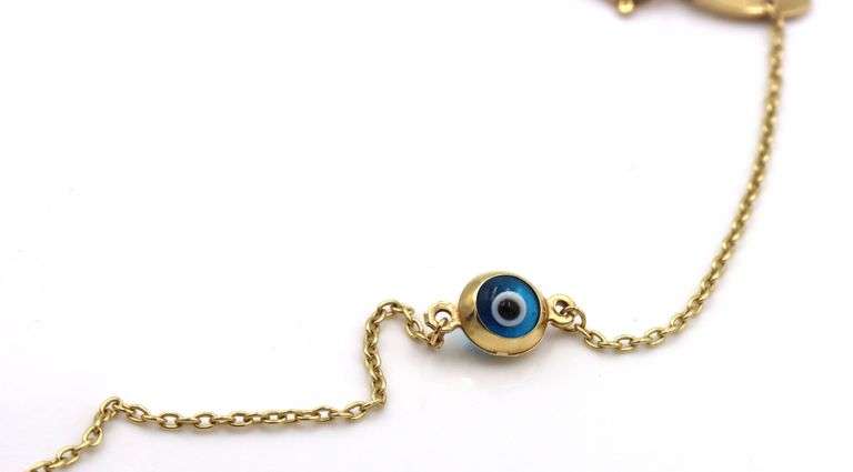 14kt Yellow gold evil eye protection link anklet