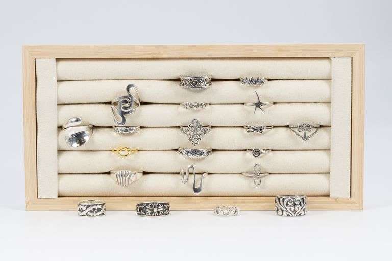 Sterling Silver Ring Assortment Various Sizes & Styles (20 Ring Lot)